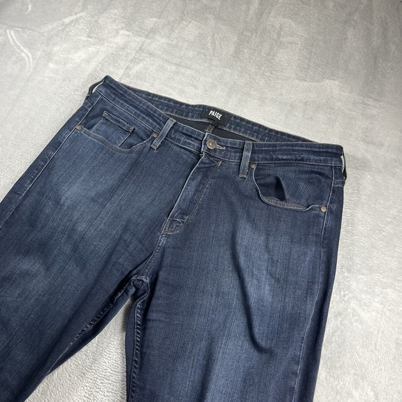 Paige Jeans Mens 38x30 Blue Federal Slim Straight Leg Stretch Dark Wash Denim - Picture 2 of 11